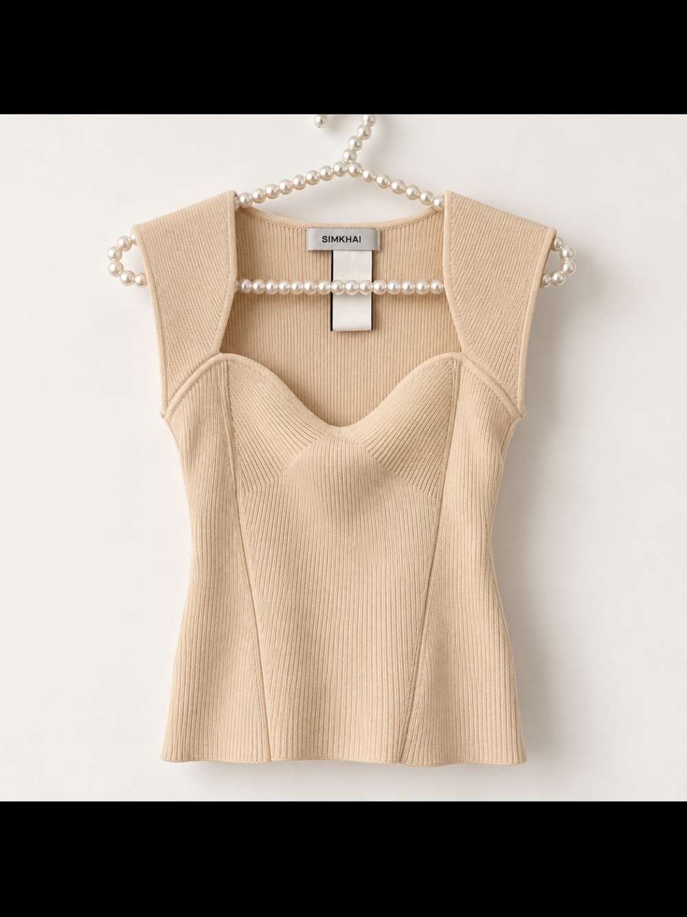 Cream Ribbed Bustier Tank Top